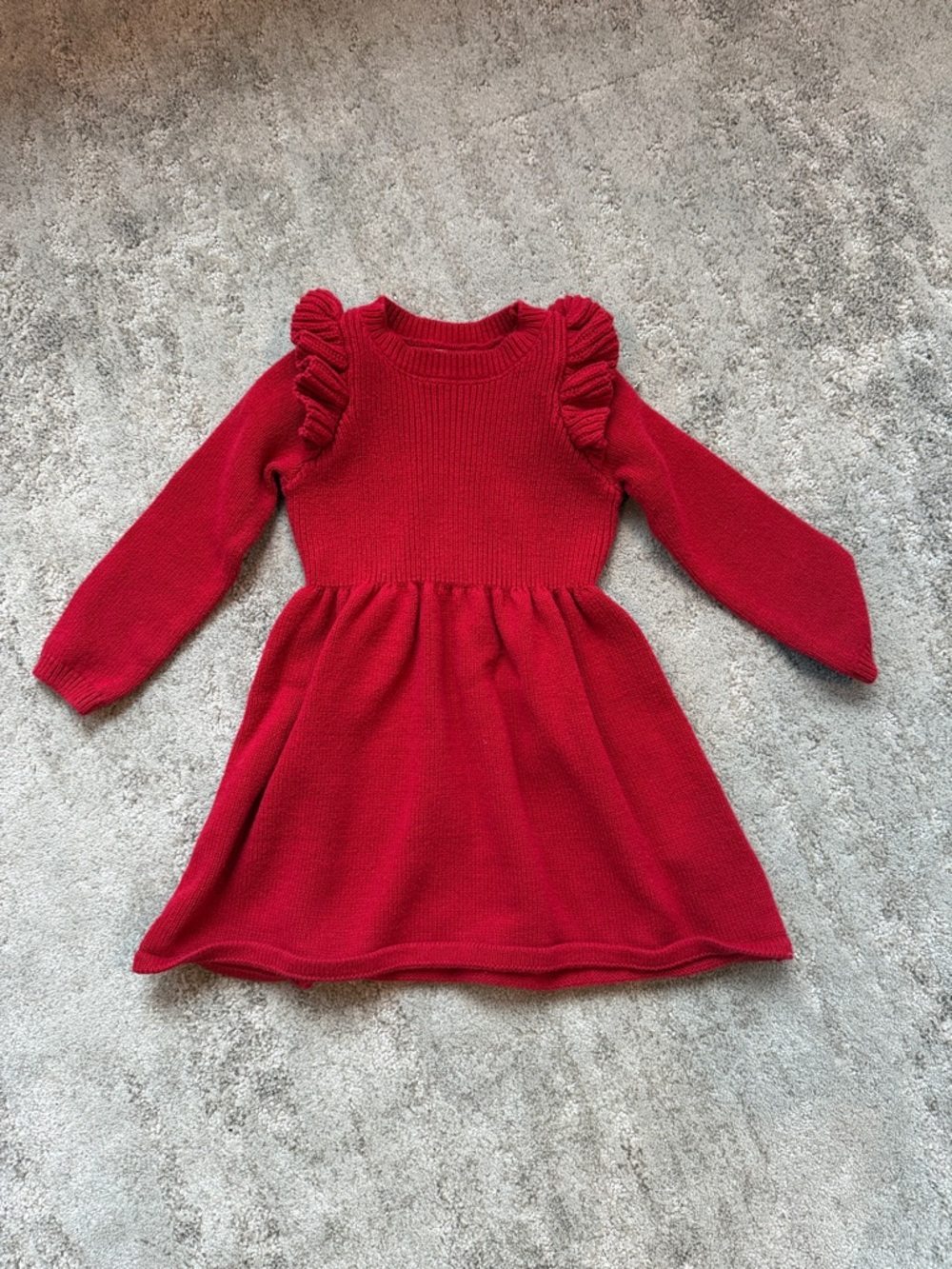 Cat & Jack Red Knit Ruffle-Shoulder Dress